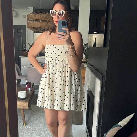 Anthropologie Cream and Black Polka Dot Mini Dress - Picture 1 of 6